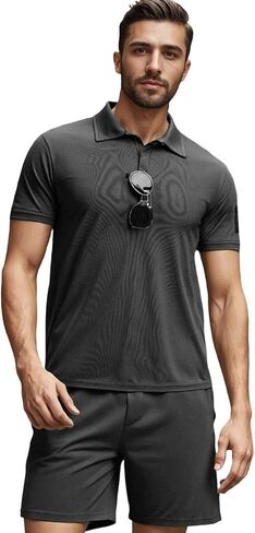 Mens Polo Shirts and Shorts Set Quick Dry Summer Outfits 2 Pieces Tactical Tracksuit for Men in Saudi Arabia