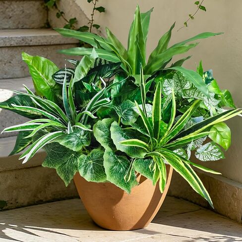 Artificial Plants for Outdoors Faux Greenery Leaves UV Resistant Realistic Plastic Large Bunches Shrubs Bushes with Stems, Fake Plants Decor Outdoor for Front Porch Door Patio Garden Yard, 9Pcs in Kuwait
