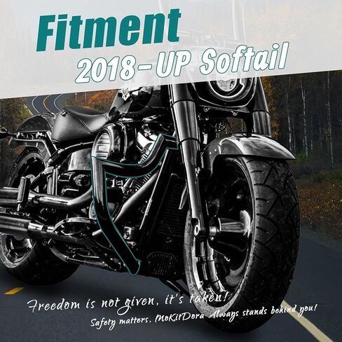 MoKitDora Softail Crash Bar Engine Highway Guard لعام 2018-لاحقًا Harley Low Rider Sport Glide Street Bob Heritage Fat Bob Fat Boy Breakout Silm Models، أسود لامع in Saudi Arabia