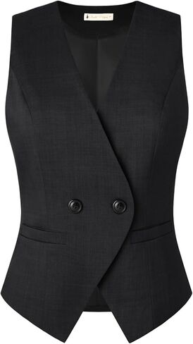 Belle Poque Sleeveless Vest Tops for Women 2026 Dressy Lightweight V Neck Button Suit Waistcoat Vests with Pockets in Saudi Arabia
