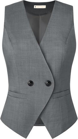 Belle Poque Sleeveless Vest Tops for Women 2026 Dressy Lightweight V Neck Button Suit Waistcoat Vests with Pockets in Saudi Arabia