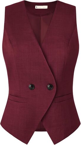 Belle Poque Sleeveless Vest Tops for Women 2026 Dressy Lightweight V Neck Button Suit Waistcoat Vests with Pockets in Saudi Arabia