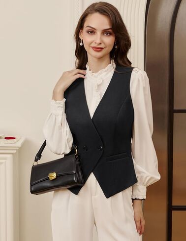 Belle Poque Sleeveless Vest Tops for Women 2026 Dressy Lightweight V Neck Button Suit Waistcoat Vests with Pockets in Saudi Arabia