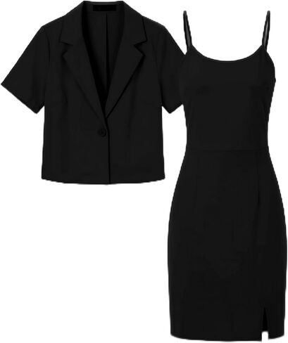 MINTLIMIT Women's Business Dress Suit Sets 2 Piece Outfits Office Cropped Blazer 2025 Work Office Short Sleeve Blazer Dress in Saudi Arabia