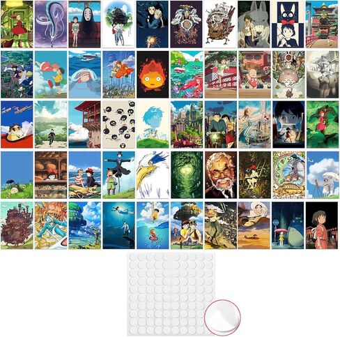 Pounchi Cute Anime Poster Wall Collage Set (50 Pcs 4 x 6 Inch with Glue Dots) Cartoon HD Aesthetic Posters Prints Artworks for Room Bedroom Club Wall Art Decor for Teens Kids in Saudi Arabia