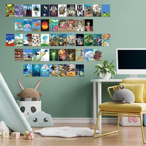 Pounchi Cute Anime Poster Wall Collage Set (50 Pcs 4 x 6 Inch with Glue Dots) Cartoon HD Aesthetic Posters Prints Artworks for Room Bedroom Club Wall Art Decor for Teens Kids in Saudi Arabia