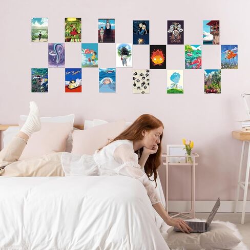 Pounchi Cute Anime Poster Wall Collage Set (50 Pcs 4 x 6 Inch with Glue Dots) Cartoon HD Aesthetic Posters Prints Artworks for Room Bedroom Club Wall Art Decor for Teens Kids in Saudi Arabia