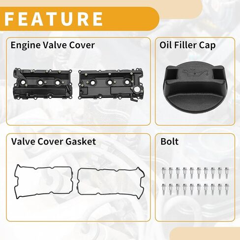 غطاء صمام المحرك رقم 132645W510/132645W500 غطاء صمام الجانب الأيسر والأيمن لنيسان باثفايندر 2002-2004 بلاستيك أسود مع مسمار حشية in Kuwait