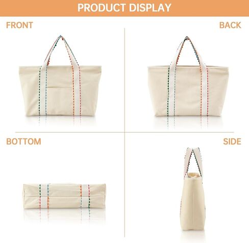 حقيبة يد من القماش للنساء، حقيبة يد مزخرفة بحامل قوس قزح ريك، حقيبة كتف كبيرة مع جيب، مثالية للاستخدام اليومي والشاطئ والعمل والسفر in Kuwait