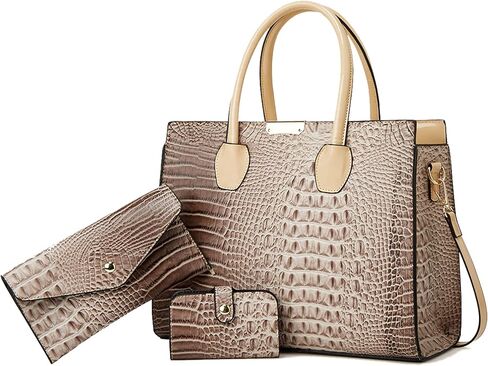 KingTo Women's Bag 3 Pcs Set Luxury Crocodile Pattern Tote Handbag Vegan Leather Wallet Card Top Handle Satchel Purse Set in Saudi Arabia
