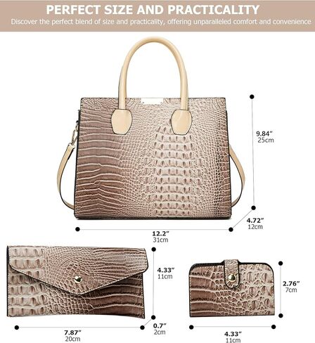 KingTo Women's Bag 3 Pcs Set Luxury Crocodile Pattern Tote Handbag Vegan Leather Wallet Card Top Handle Satchel Purse Set in Saudi Arabia