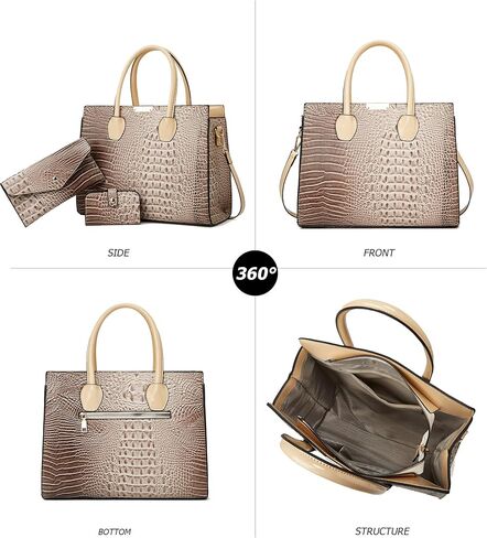 KingTo Women's Bag 3 Pcs Set Luxury Crocodile Pattern Tote Handbag Vegan Leather Wallet Card Top Handle Satchel Purse Set in Saudi Arabia