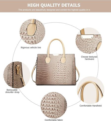 KingTo Women's Bag 3 Pcs Set Luxury Crocodile Pattern Tote Handbag Vegan Leather Wallet Card Top Handle Satchel Purse Set in Saudi Arabia
