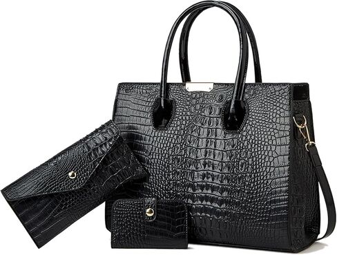 KingTo Women's Bag 3 Pcs Set Luxury Crocodile Pattern Tote Handbag Vegan Leather Wallet Card Top Handle Satchel Purse Set in Saudi Arabia