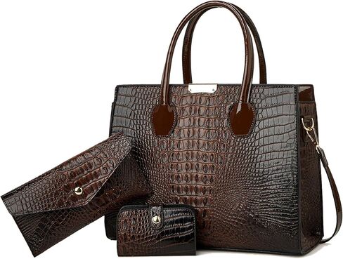 KingTo Women's Bag 3 Pcs Set Luxury Crocodile Pattern Tote Handbag Vegan Leather Wallet Card Top Handle Satchel Purse Set in Saudi Arabia