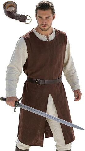 Mens Renaissance Costume Medieval Linen Tunic Sleeveless Top Viking Knight Robe Gothic Halloween Costumes in Saudi Arabia