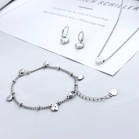 مجموعة مجوهرات فضية للنساء قلادة على شكل قلب صغير قلادات قلادة من الفضة الإسترليني عيار 925 على شكل قلب الحب تتدلى على شكل قطرة رافعة خلفية أقراط لطيفة قابلة للتكديس هدايا مجوهرات عيد الحب in Kuwait