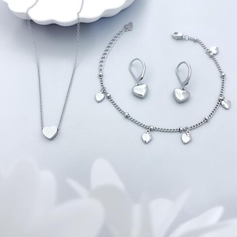 مجموعة مجوهرات فضية للنساء قلادة على شكل قلب صغير قلادات قلادة من الفضة الإسترليني عيار 925 على شكل قلب الحب تتدلى على شكل قطرة رافعة خلفية أقراط لطيفة قابلة للتكديس هدايا مجوهرات عيد الحب in Kuwait