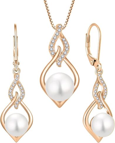 STARCHENIE 925 Sterling Silver Infinity Pearl Earrings & Necklace Rose Gold Plated Jewelry Set Gift for Women in Saudi Arabia