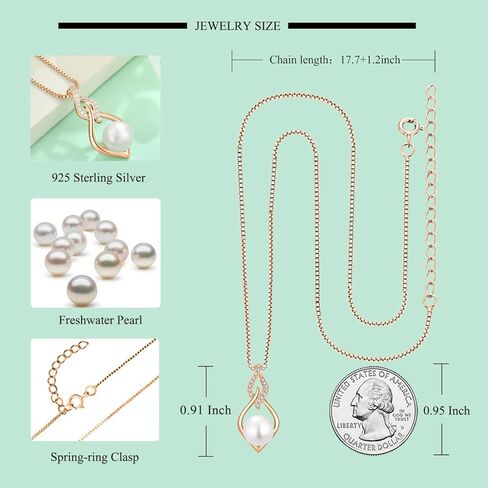 STARCHENIE 925 Sterling Silver Infinity Pearl Earrings & Necklace Rose Gold Plated Jewelry Set Gift for Women in Saudi Arabia
