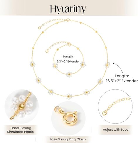 2 Piece Lucky Daisy Pearl Necklace Bracelet Set for Women–18K Gold Plated Dainty Jewelry Set, Daisy Birthday Gifts for Her Wedding Bridesmaid Anniversary Graduation Mother's Day Gift in Saudi Arabia