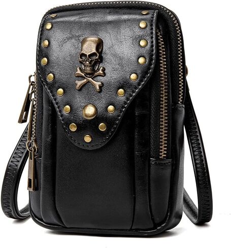 Steampunk Crossbody Bag with Skull Design Vintage PU Leather Shoulder Bag for Women Black in Saudi Arabia