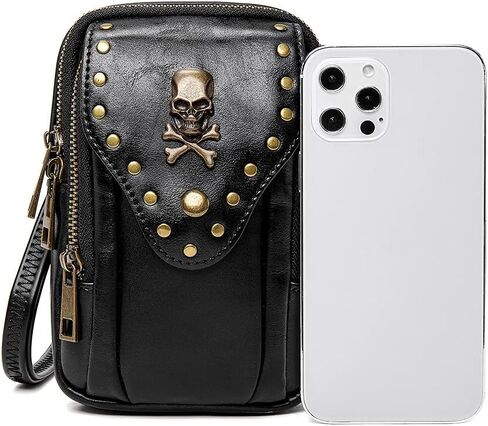 Steampunk Crossbody Bag with Skull Design Vintage PU Leather Shoulder Bag for Women Black in Saudi Arabia