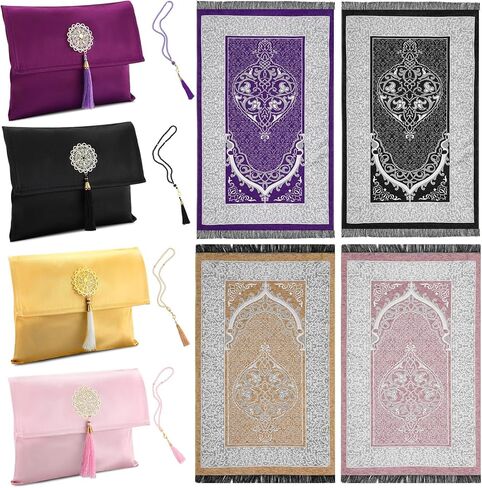 4 Pack Eid Muslim Prayer Rug Portable Mat with Travel Bag and Beads, Islamic Ramadan Gifts for Men, Women and Kids (Classic Color) in Saudi Arabia