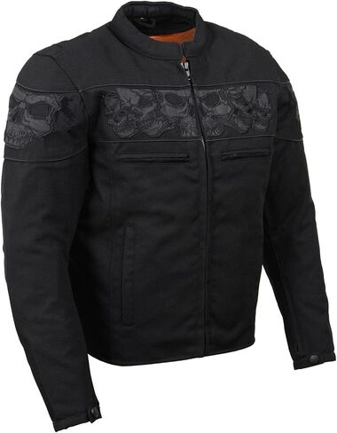 Milwaukee Leather MPM1730 Men's Black Textile Jacket with Reflective Skulls in Saudi Arabia
