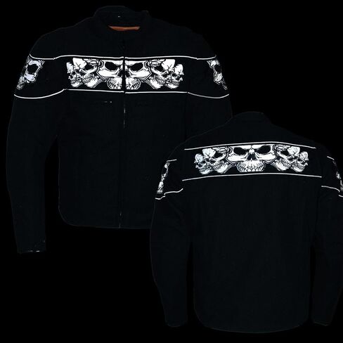 Milwaukee Leather MPM1730 Men's Black Textile Jacket with Reflective Skulls in Saudi Arabia