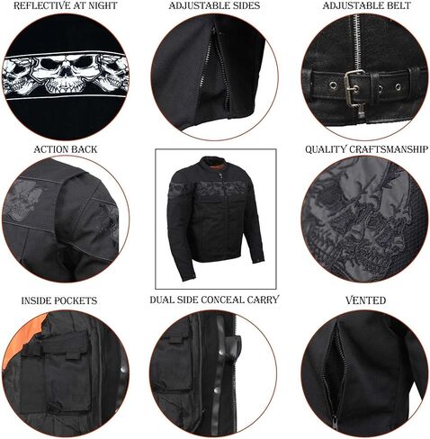 Milwaukee Leather MPM1730 Men's Black Textile Jacket with Reflective Skulls in Saudi Arabia