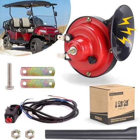 طقم قرن عربة الجولف لسيارة EZGO Club Car Yamaha أو UTV Universal مقاوم للماء كهربائي الحلزون القرن زر التثبيت على الأرض، قابل للتعديل بصوت عالٍ، 12 فولت in Saudi Arabia