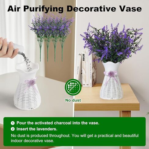 Artificial Lavender Vase Set-Plastic Branches, Plastic Hollow Vase, Nano Mineral Odor Absorber and Lavender Scented Pellets for Indoor Air Refresh Incense, 2 Purple&2 White in Saudi Arabia