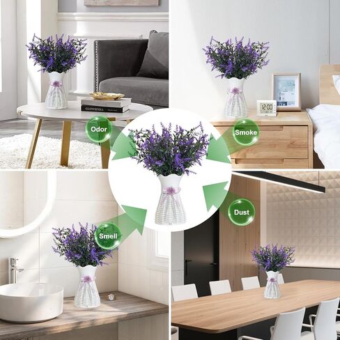 Artificial Lavender Vase Set-Plastic Branches, Plastic Hollow Vase, Nano Mineral Odor Absorber and Lavender Scented Pellets for Indoor Air Refresh Incense, 2 Purple&2 White in Saudi Arabia