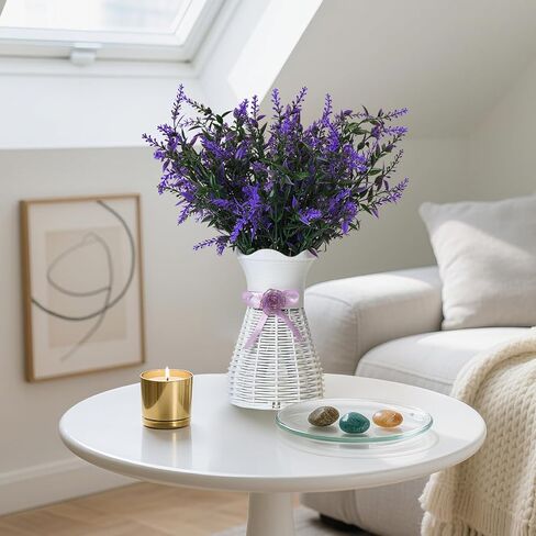 Artificial Lavender Vase Set-Plastic Branches, Plastic Hollow Vase, Nano Mineral Odor Absorber and Lavender Scented Pellets for Indoor Air Refresh Incense, 2 Purple&2 White in Saudi Arabia