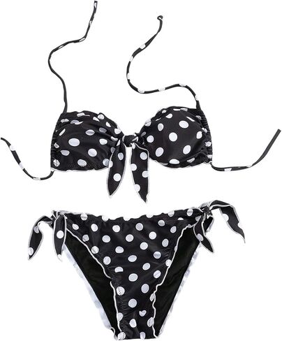 Verdusa Women's 2 Piece Polka Dots Halter Bikini Sets Bow Tie Swimsuit Bathing Suit in Saudi Arabia