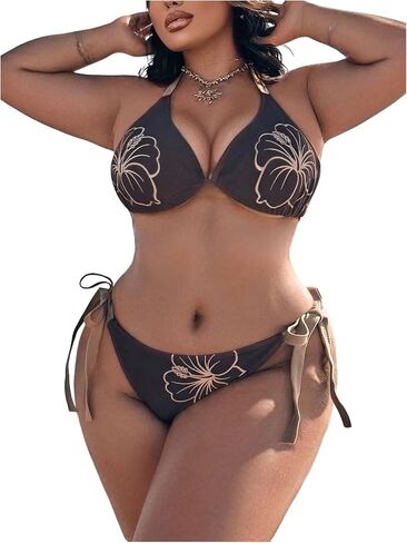 Verdusa Women's Plus Size 2 Piece Halter Bikinis Floral Bikini Sets Tie Side Bathing Suits Vacation Outfits in Saudi Arabia