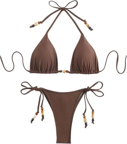 Floerns Women's Triangle Bikini Sets Beaded Halter String Swimsuit Tie Side Bathing Suit in Saudi Arabia