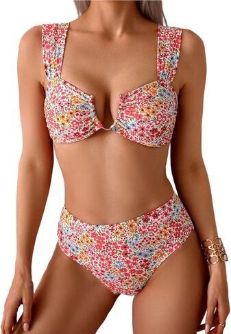 Floerns Women's Floral Bikini Sets V Wire High Waisted Swimsuit 2 Piece Bathing Suit in Saudi Arabia