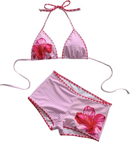 Floerns Women's Floral Bikini Sets Gingham Triangle Halter Tops and Boyshorts Bathing Suit in Saudi Arabia