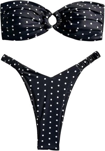 SHENHE Women's Bandeau Bikini Set 2 Piece Strapless O Ring V High Cut Cheeky Swimsuits in Saudi Arabia