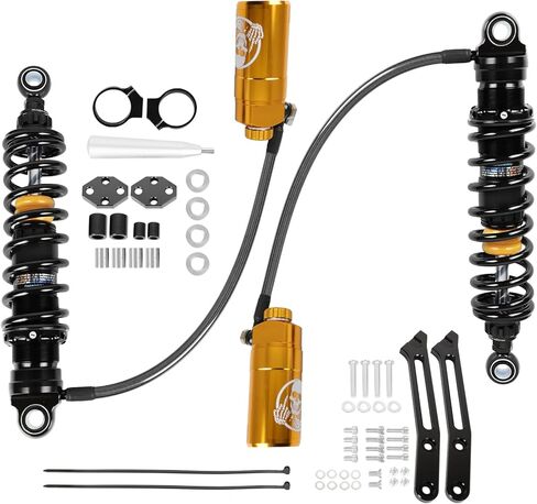 Upgraded Motorcycle Adjustable Remote Reservoir Rear Suspension Shocks Set Fits for Harley Davidson Touring Road Glide Road King Street Glide 2014-2025 Black in Saudi Arabia