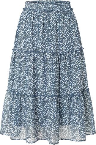 Seta T Women's Printed Chiffon Midi Skirt Elastic High Waist A-Line Ruffle Tiered Flowy Boho Casual Summer Beach Skirts in Saudi Arabia