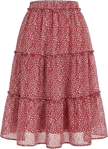 Seta T Women's Printed Chiffon Midi Skirt Elastic High Waist A-Line Ruffle Tiered Flowy Boho Casual Summer Beach Skirts in Saudi Arabia