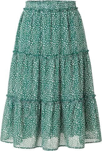 Seta T Women's Printed Chiffon Midi Skirt Elastic High Waist A-Line Ruffle Tiered Flowy Boho Casual Summer Beach Skirts in Saudi Arabia