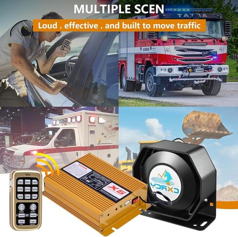 200W Loud PA System 12V 9 Tones 120-130dB Emergency Warning Alarm Police Siren Speaker 1 Horn Handheld Mic PA System for Emergency Police Vehicles & Fire Trucks&Cars in Kuwait