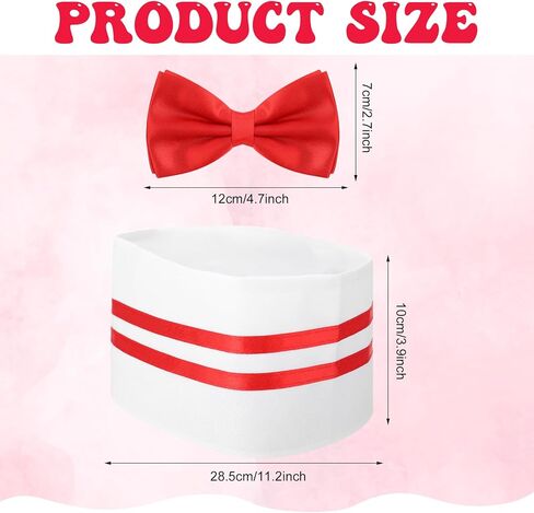 3 Pcs 1950s Waiter Costume Kit, Soda Jerk Costume, Red and White Striped Half Apron with 2 Pockets, Chef Hat, Red Bow Ties Adjustable for Women Circus Carnival Cosplay Party in Saudi Arabia