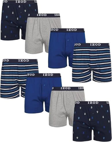 IZOD Men's Underwear - Classic Knit Boxers (8 Pack), Size XX-Large, BlueStripeHeather GreyPrint in Saudi Arabia