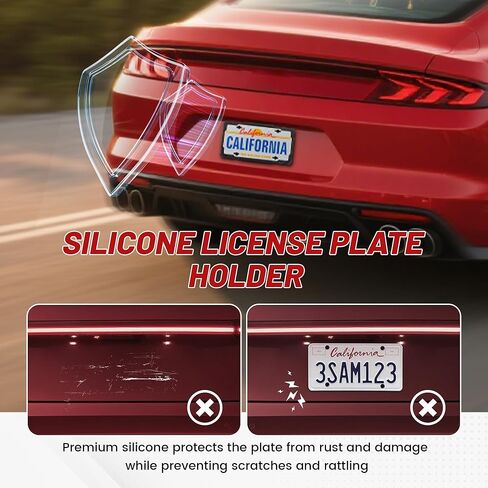 RED WOLF Silicone License Plate Frames 2 Pack, Universal Front & Rear Car Tag Protector with 3 Drainage Holes, Scratch & Rust Proof Rubber License Plate Holder Without Obstruction, Black in Saudi Arabia