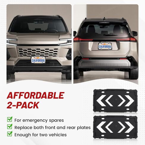 RED WOLF Silicone License Plate Frames 2 Pack, Universal Front & Rear Car Tag Protector with 3 Drainage Holes, Scratch & Rust Proof Rubber License Plate Holder Without Obstruction, Black in Saudi Arabia